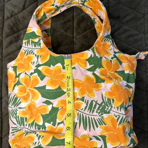 Kahiko Small Classy Floral Print Handbag Tote Orange Green White Zipper Closure - Picture 15 of 16